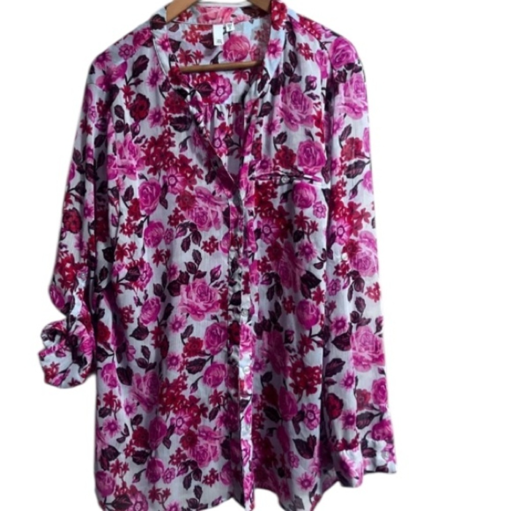 Kut from the Kloth Pink Floral Buttoned Blouse Sz 2X Women